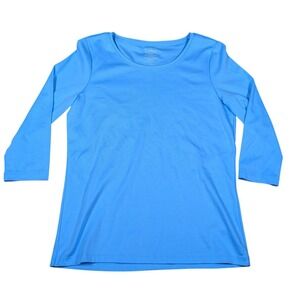 LL‎ Bean Womens Small  Blue 100% Supima Cotton 3/4 Sleeve T Shirt Top